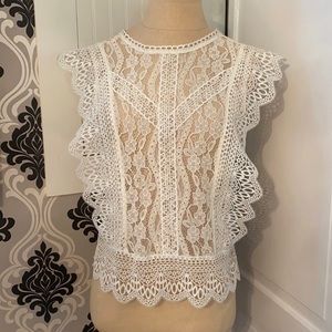❤️Zara Blouse- White with Beautiful Lace Detail- Size XS- NWT